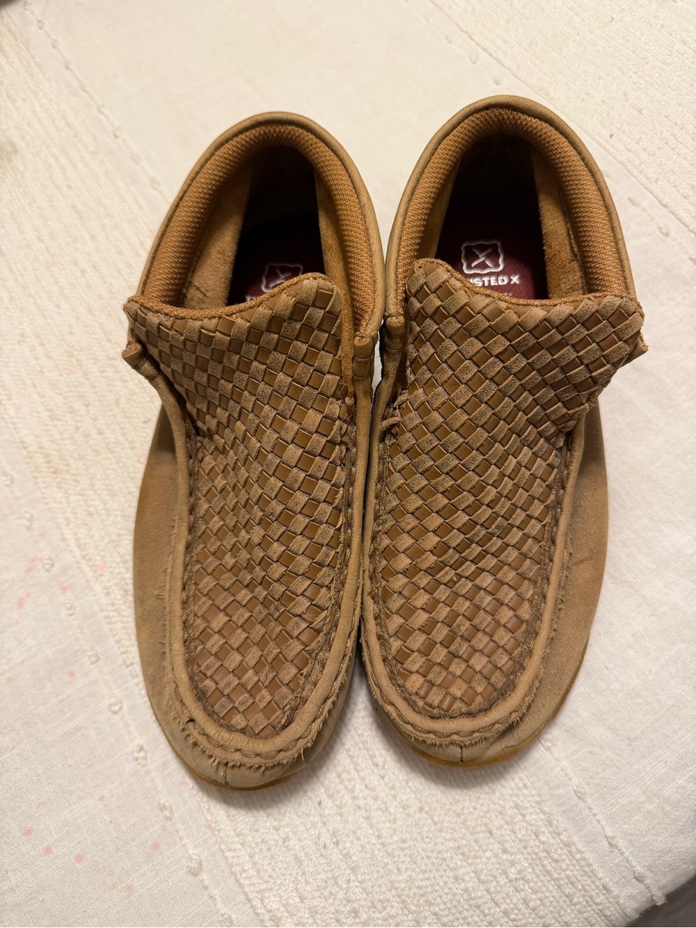Twisted X Kids Woven Slip-On Moccasins in Tan Brown (missing laces)